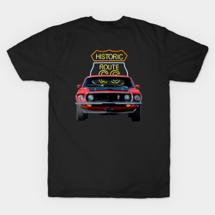 1969 Mustang Mach 1 in our route 66 series on back T-Shirt